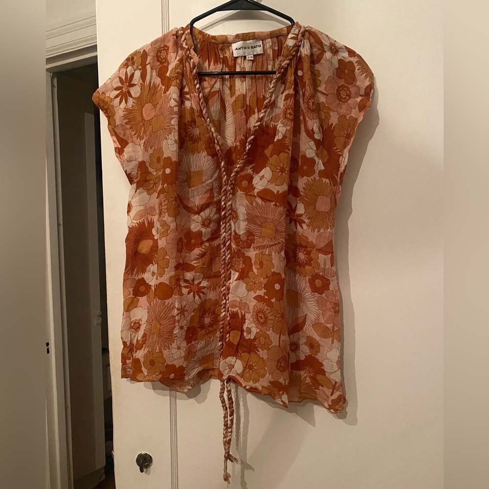Brown flower linen top